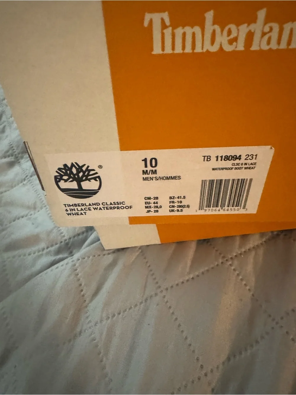 Timberland Brown and White Shoe Box with Logo and Size Label